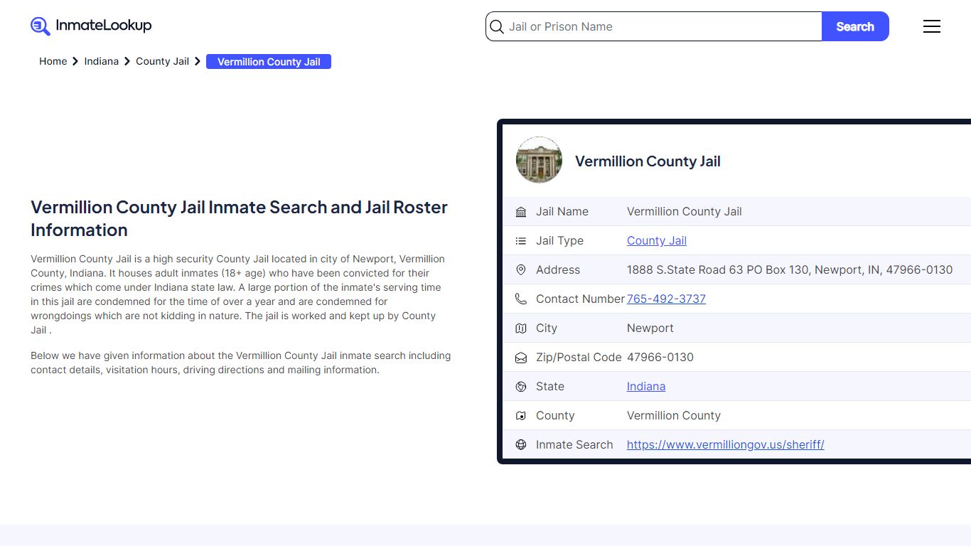 Vermillion County Jail Inmate Search - Newport Indiana - Inmate Lookup